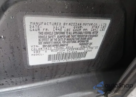 2014 Nissan Sentra S z USA, uszkodzony, nr VIN 3N1AB7AP8EL694212